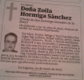 Esquela Zoila Hormiga Sánchez